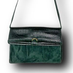 Liz Claiborne Genuine Leather & Suede Green Crocodile Print Purse